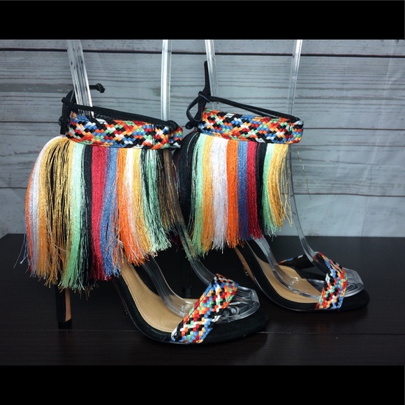 SCHUTZ Shoes - Colorful black fringe heels